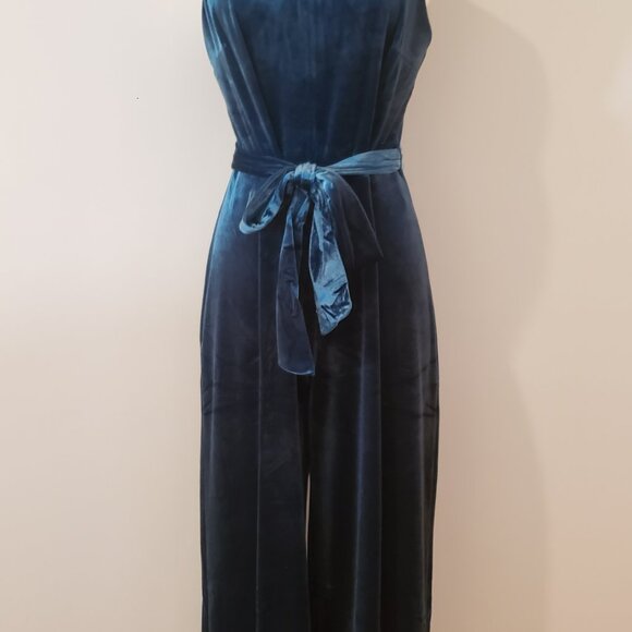 NWT BR Stretchy Velvet Teal Romper - Picture 8 of 12